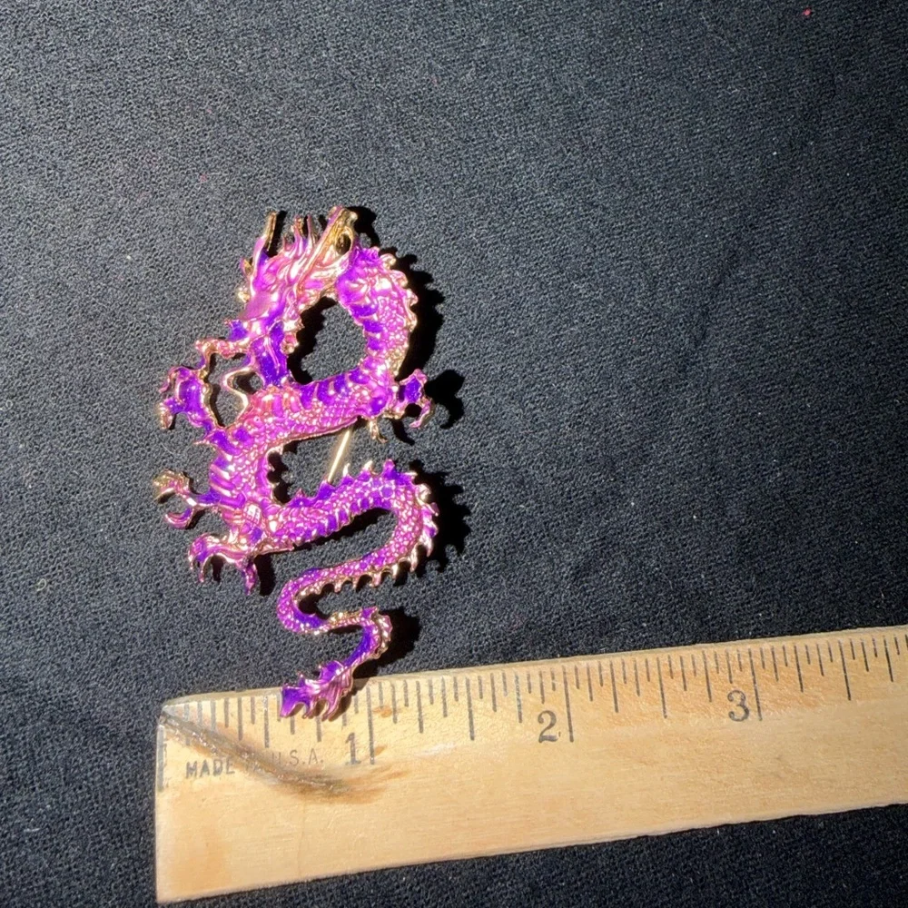 Purple Enamel Dragon Brooch Pin